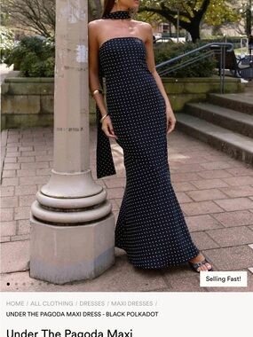 Peppermayo Black Polkadot Strapless Maxi Dress